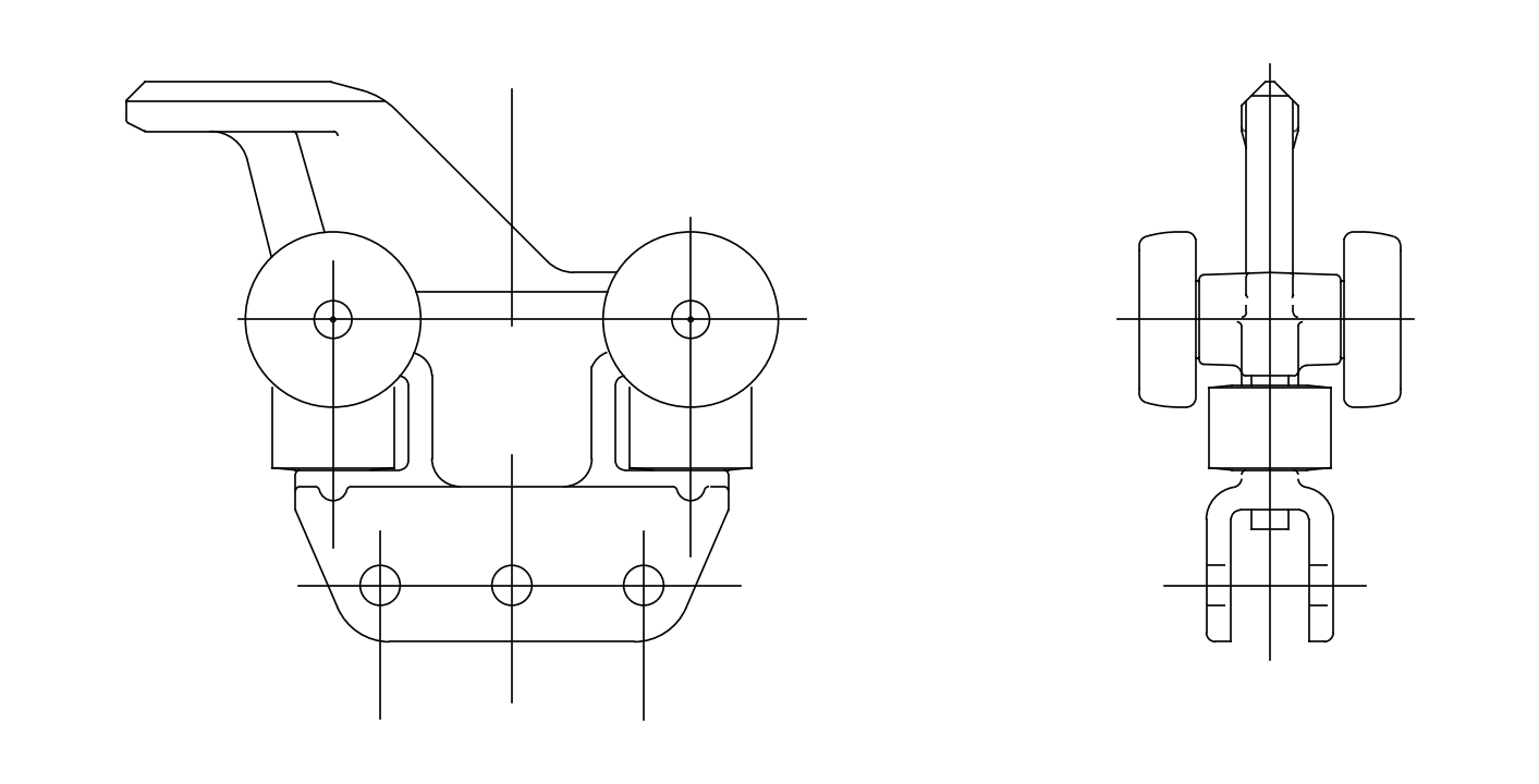 CAD reference drawing: 17009 Unibilt Power and Free Rear Trolley · 750 lb. Cap. — part F17009