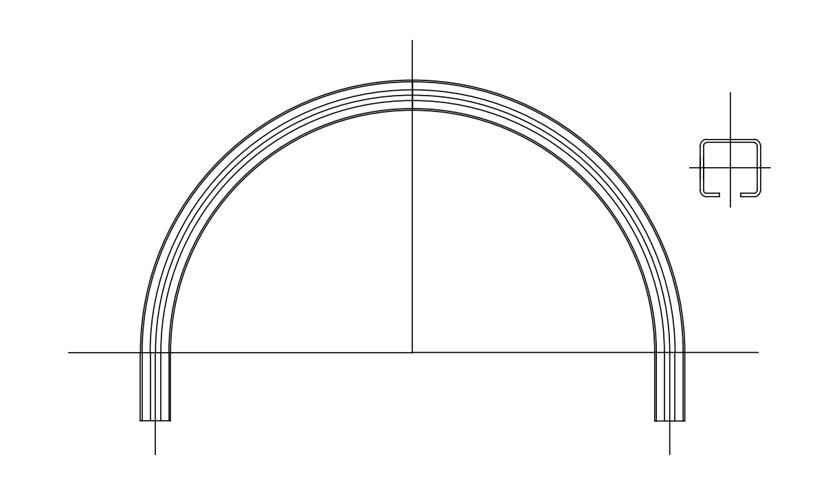 CAD reference drawing: Unibilt Horizontal Turn · 24″ Radius · 180 Degree — part P20080